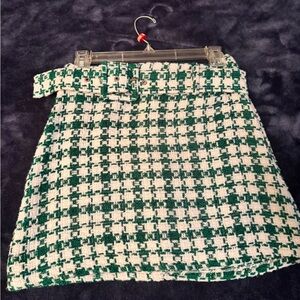 Zara Tweed Green and White Mini Skirt
